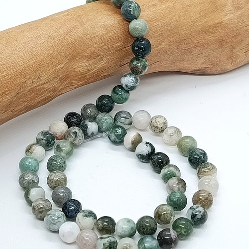 Lot de 30 perles naturelles agate arbre grade aa 6mm
