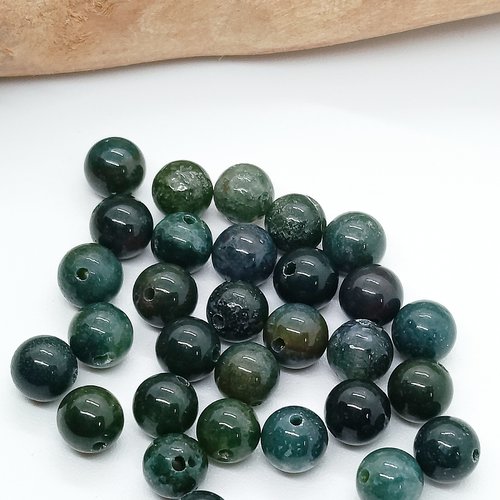 Lot de 30 perles naturelles agate mousse grade 5a 6mm