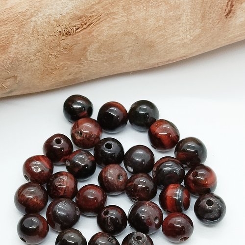 Perles naturelles oeil de tigre rouge