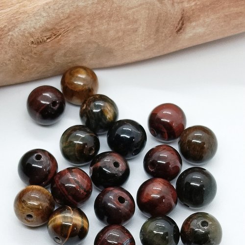 Lot de 20 perles naturelles oeil de tigre tricolore grade aaa 8mm