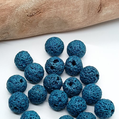 Perles naturelles pierre de lave bleue