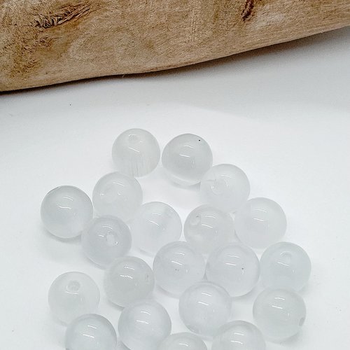 Lot de 20 perles naturelles oeil de chat blanc 8mm