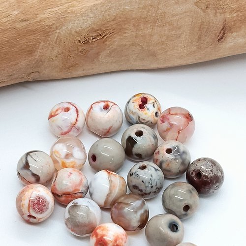 Lot de 20 perles naturelles agate de feu café orange 8mm