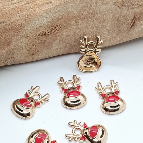 Lot de 6 breloques rennes de noël métal doré