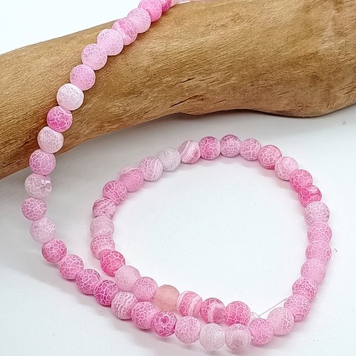 Lot de 30 perles naturelles agate craquelée rose 6mm