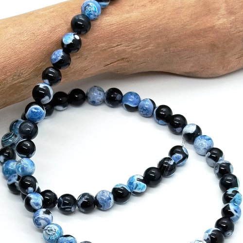 Perles naturelles agate de feu noir et bleu