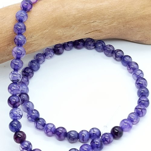 Lot de 30 perles naturelles agate veine de dragon violet 6mm