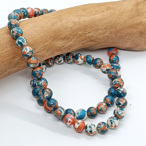 Perles naturelles jaspe bleu orange