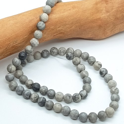 Perles naturelles jaspe gris