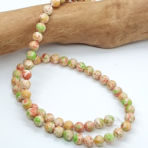 Lot de 30 perles naturelles jaspe orange vert 6mm