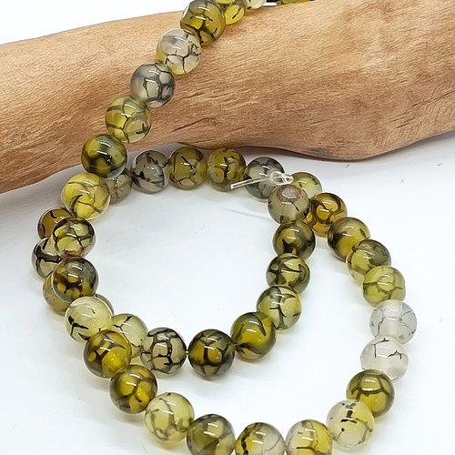 Lot de 20 perles naturelles agate veine de dragon jaune 8mm