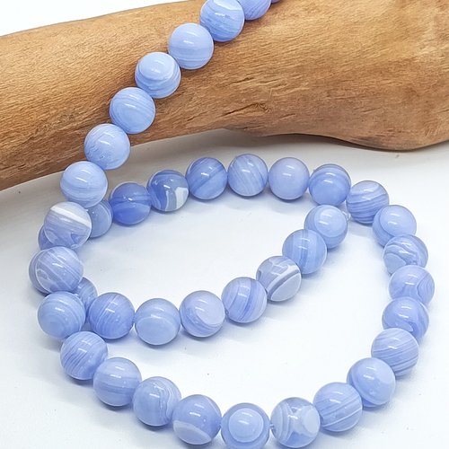 Perles naturelles agate dentelle bleue