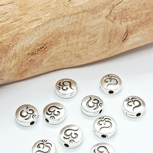 Lot de 10 perles rondes om métal argenté (meta-71)
