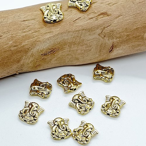 Lot de 10 perles ganesh métal doré (meta-121)