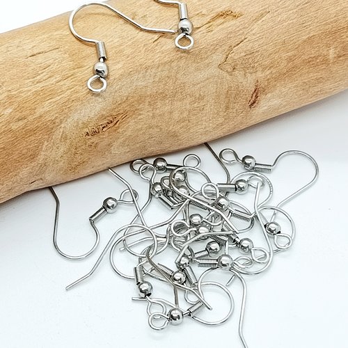 Lot de 20 crochets d'oreilles argenté acier inoxydable (ap-14)