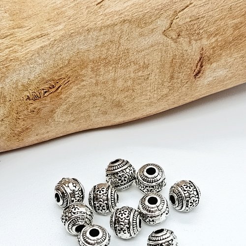 Lot de 10 perles métal argenté (meta-51)