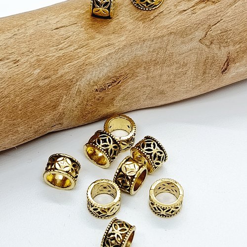 Lot de 10 perles en métal doré vieilli