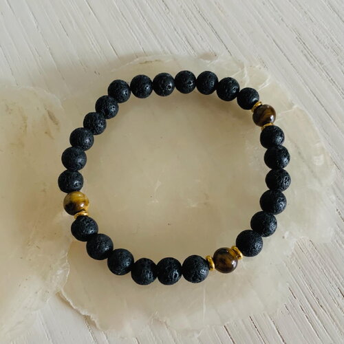 Bracelet kaméni - oeil de tigre (acier inoxydable, pierre de lave et oeil de tigre)