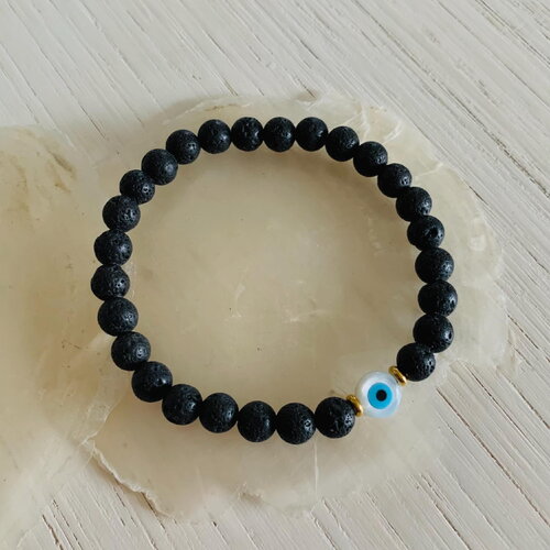 Bracelet santorini (acier inoxydable, pierre de lave et perle nacre oeil protecteur)