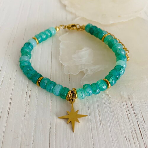 Bracelet maupiti (perles agate verte veine de dragon et acier inoxydable)
