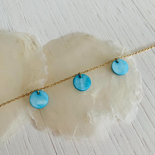 Bracelet de cheville faumea (acier inoxydable et sequins en nacre bleue)