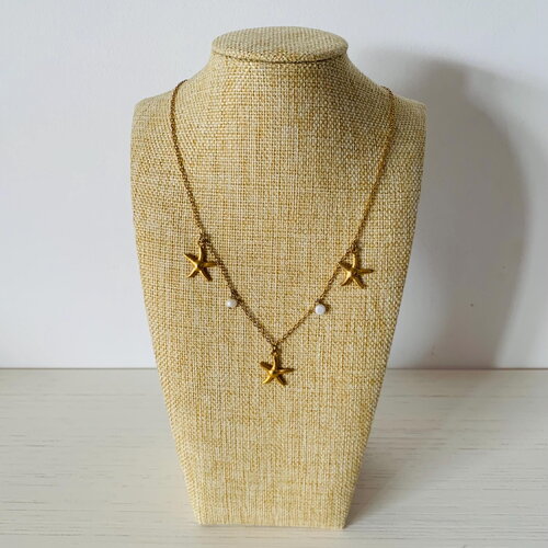 Collier namaka (acier inoxydable, pendentifs étoile de mer et perles d’eau douce naturelles)