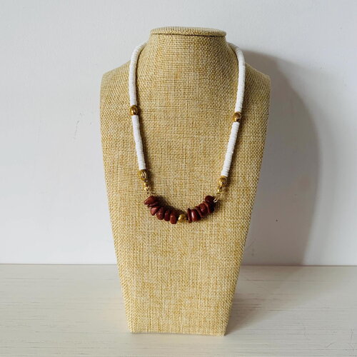 Collier ammoudi (acier inoxydable, coquillage et pierre de sable)