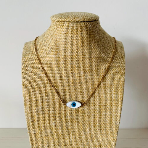 Collier mati - (acier inoxydable et oeil protecteur grec en nacre)