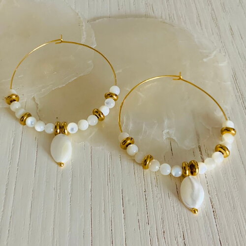 Boucles d’oreilles vahiné (acier inoxydable et nacre)