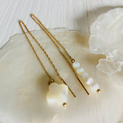 Boucles d’oreilles ora (acier inoxydable et nacre, pendentif trèfle)