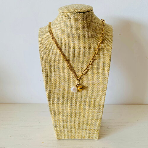 Collier poerani (acier inoxydable et perle d’eau douce naturelle)