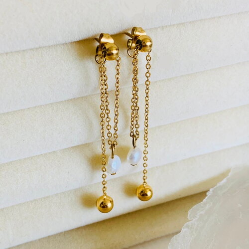 Boucles d’oreilles poehere (acier inoxydable et perles d’eau douce naturelles)