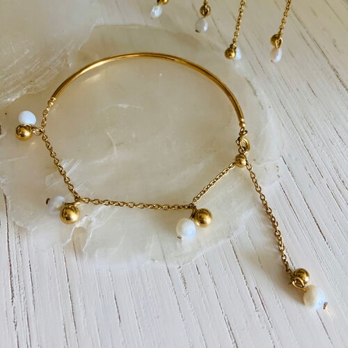 Bracelet poehere (acier inoxydable et perles d’eau douce naturelles)