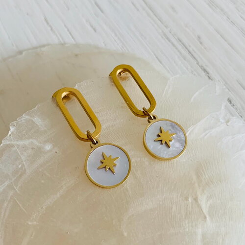 Boucles d’oreilles hoku (acier inoxydable et nacre blanche)