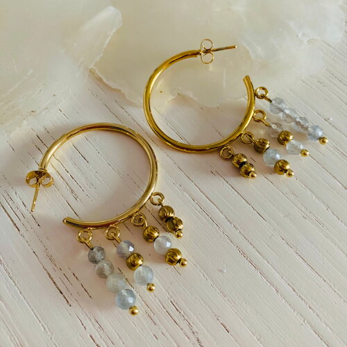 Boucles d’oreilles mahina (acier inoxydable et labradorite)