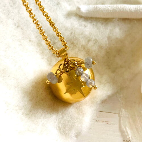Bola de grossesse metua vahine (acier inoxydable et labradorite)