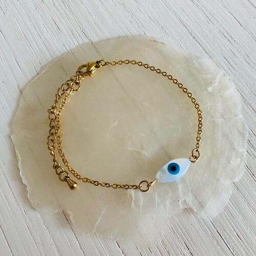 Bracelet mati (acier inoxydable et oeil protecteur grec en nacre)
