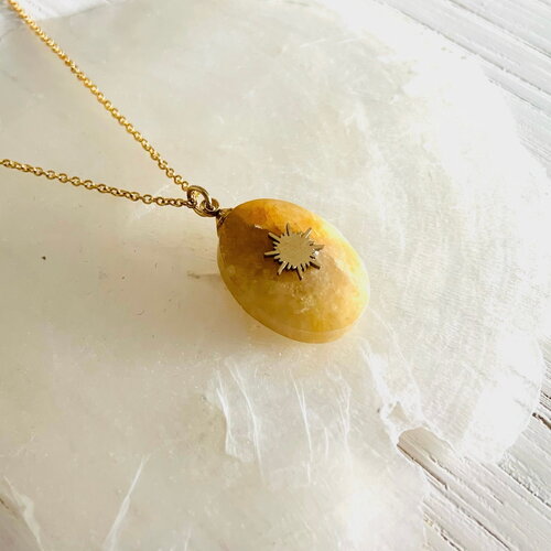 Collier fetia - pierre de soleil (acier inoxydable pierre de soleil)