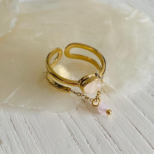 Bague moorea - quartz rose (acier inoxydable et quartz rose)