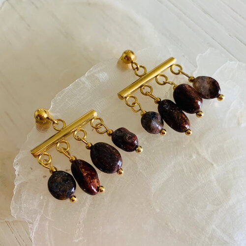 Boucles d’oreilles teana (acier inoxydable et pietersite)