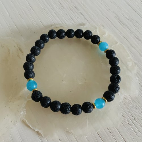 Bracelet kaméni -  amazonite (acier inoxydable, pierre de lave et amazonite)