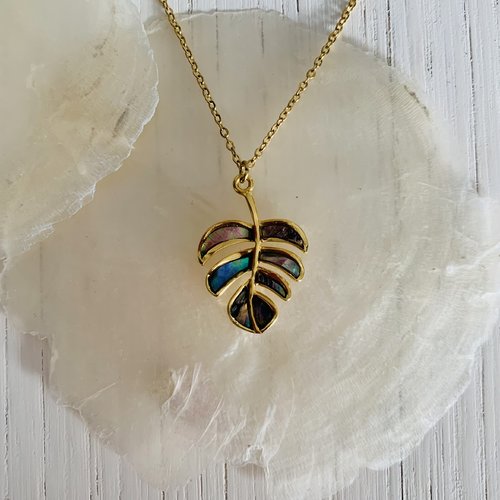 Collier moana (feuille) - abalone
