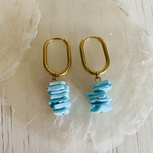 Boucles d’oreilles maeva - bleu (acier inoxydable et perles coquillage)