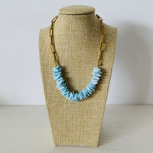 Collier maeva - bleu (acier inoxydable et perles coquillage)