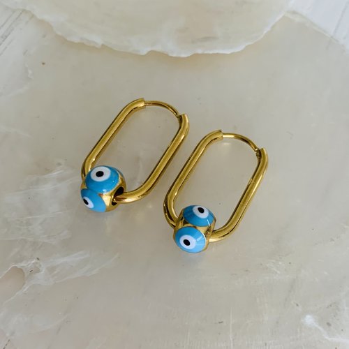 Boucles d’oreilles nazar - bleu (acier inoxydable et oeil protecteur grec bleu)