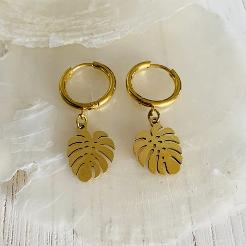 Boucles d’oreilles manava - feuille (acier inoxydable)