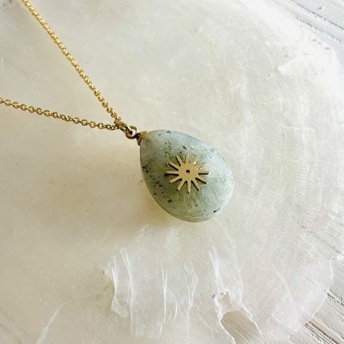 Collier fetia - labradorite (acier inoxydable et labradorite)