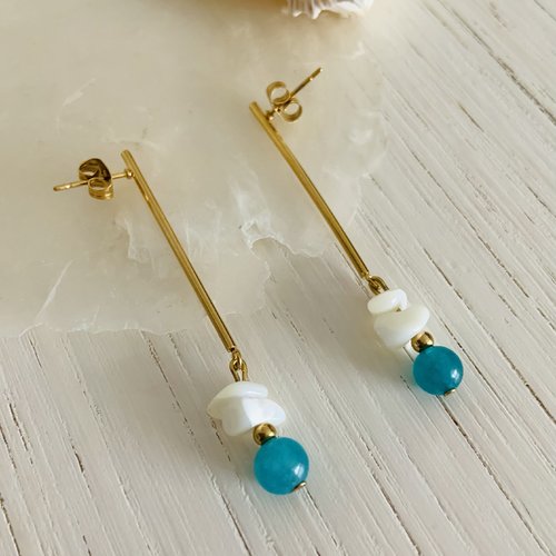 Boucles d’oreilles vaiana - amazonite (acier inoxydable, nacre et amazonite