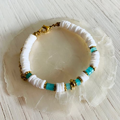 Bracelet bora - amazonite (acier inoxydable, coquillage et amazonite)