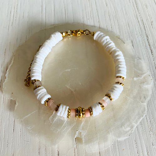 Bracelet bora - aventurine rose (acier inoxydable, coquillage et aventurine rose)